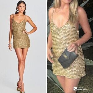 Retrofete Holland gold crystal mini dress NWT L